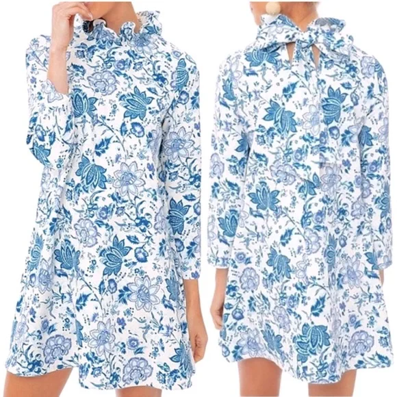 Tuckernuck Daphne Blue & Cream Floral Dress - Picture 1 of 6